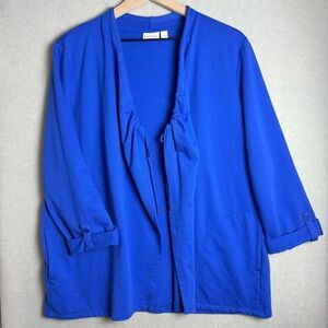 Kim Rogers Women’s Royal Blue Drawstring Collar Cardigan Roll Tab Sleeve size L